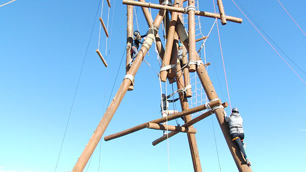 students on the ropes course