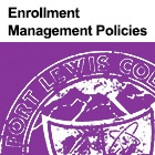 Image of partial Fort Lewis College seal with text 'Enrollment Management Policies' above it