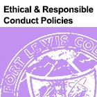 Image of partial Fort Lewis College seal with text 'Ethical & Responsible Conduct Policies' above it