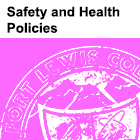 Image of partial Fort Lewis College seal with text 'Safety and Health Policies' above it