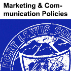 Image of partial Fort Lewis College seal with the text 'Marketing & Communication Policies' above it