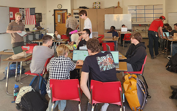 Students engaging in projects in a classroom