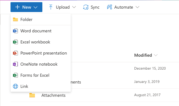 Use the button marked NEW to create a new folder or a new project in an online document app.