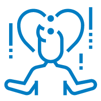 Line art icon of a person showing compassion and care for themself