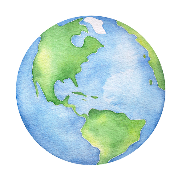A watercolor drawing of Earth