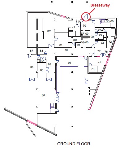 Map of Student Union depicting alternative entrance in the breezeway.