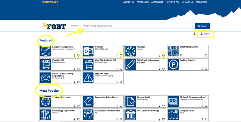 Choose tasks or information from the Featured or Most Popular menus, or use the search bar to look for specific items.