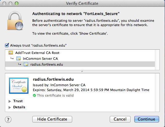 Macintosh Show Certificate Dialog