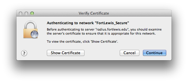 Macintosh Verify Certificate Dialog