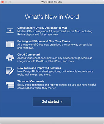 What's New screen when you first start an Office app you just installed